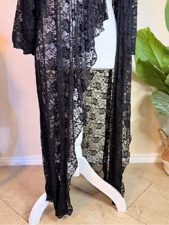 Vintage Inspired Black Lace Floor Length Kimono Duster - Picture 3 of 8